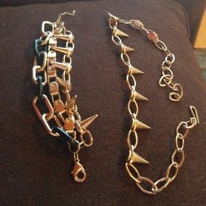Bebe spiked choker bracelet set